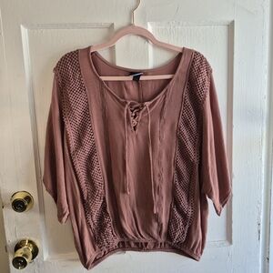 Buckle Dusty Rose Lace-Up Blouse